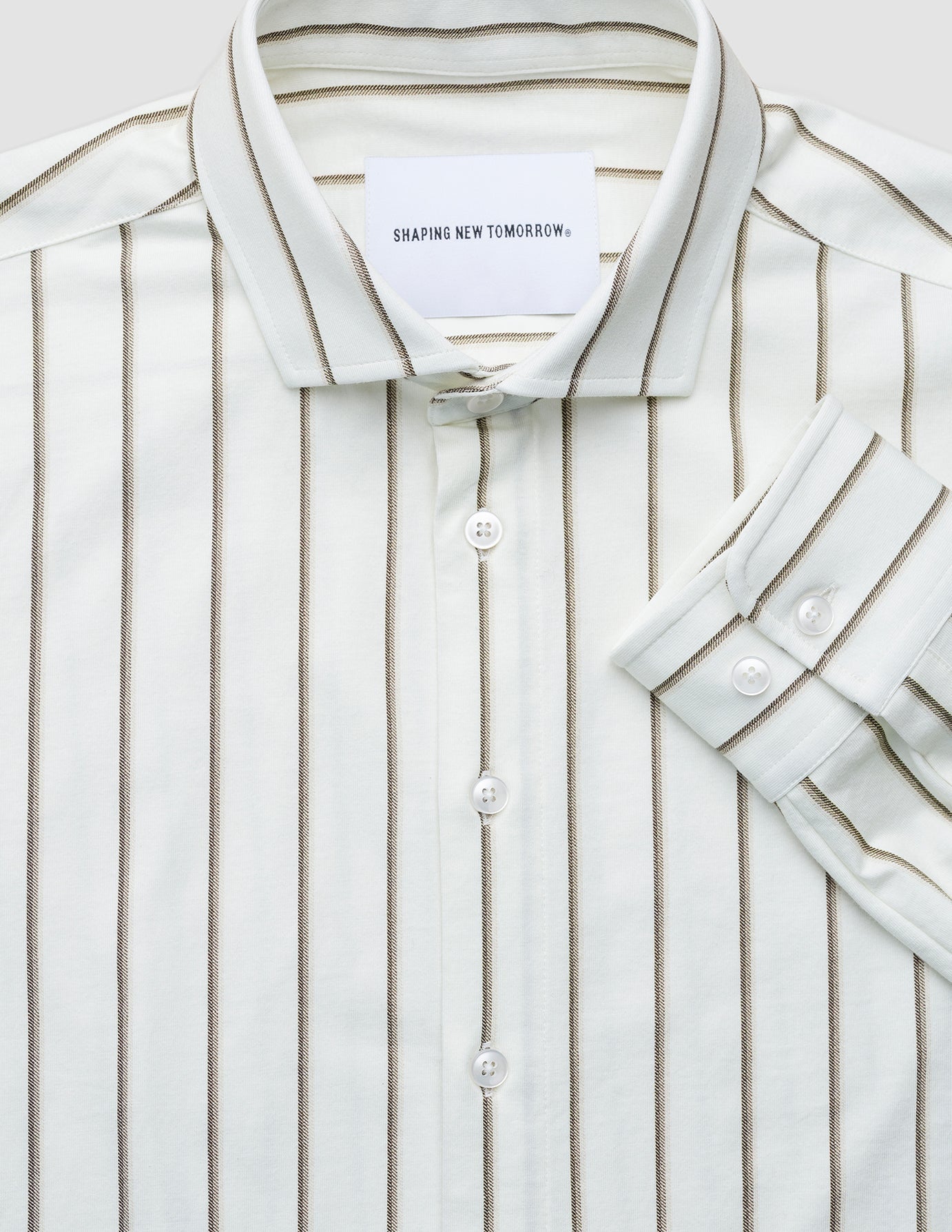 Classic Shirt Sand Herringbone Stripes Slim